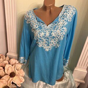 Jennifer and Grace. Size Medium. Corded Embellishment. Blue. Poly. B103
